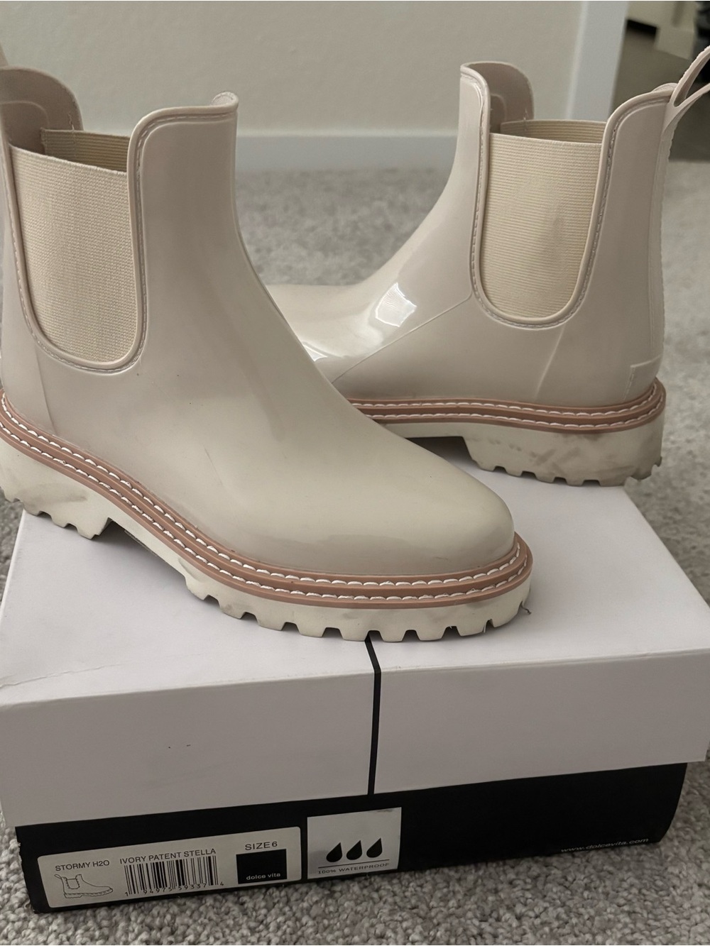 Dolce Vita Ivory Patent Chelsea Rain Boot